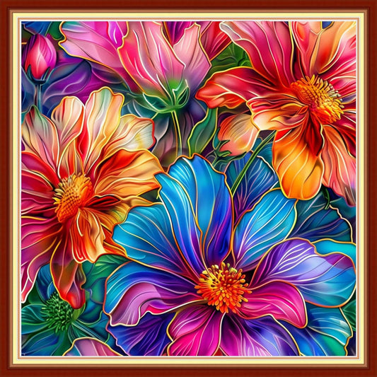 Magxvouy Cross Stitch Kits Stamped Full Range of Embroidery Kits,Cross Stitch Patterns Needlework Kits for Beginners 11CT Printed Kits&Magical Flowers 18x18 inch