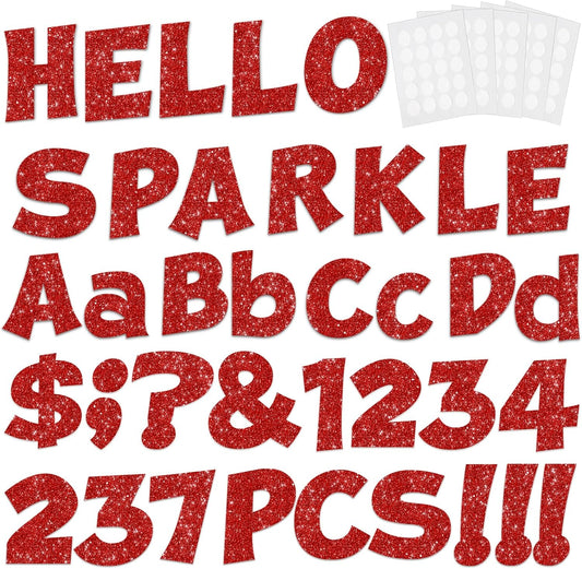 237 Pcs Glitter Bulletin Board Letters, Numbers and Punctuation, Poster Board Letters Alphabet Cut Out Cardboard Letters Accessories for Classroom Display Decorating Supplies 4inch (Red)
