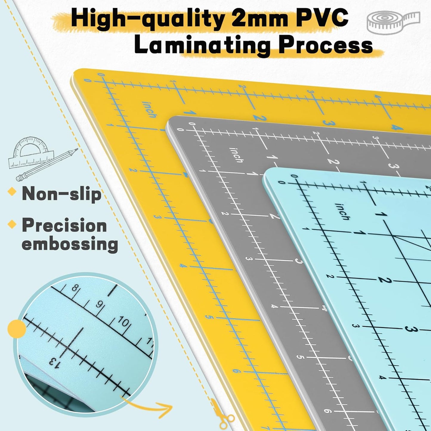 Premium Self Healing Cutting Mat 18'' x 12'', A3 Non-slip Sewing Mat for Quilting, 5-Ply Rotary Cutting Board Double-Sided for Crafts Cutting Fabric Scrapbooking Modeling Projects, Lemon Yellow
