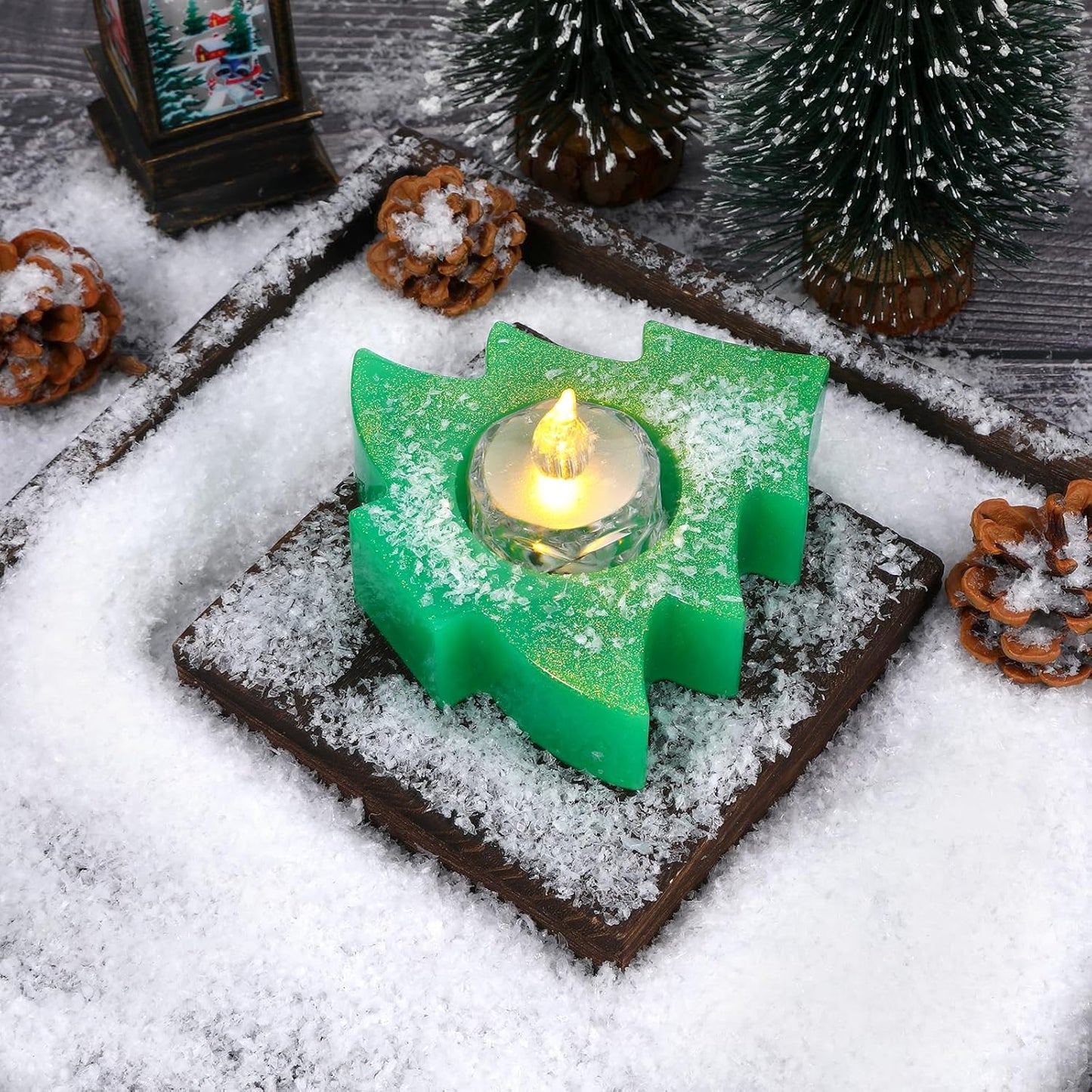2PCS Christmas Resin Molds Christmas Tree Candle Holder Resin Molds Snowflake Silicone Resin Mold for Tea Lights Epoxy Resin Mold for Home Table Decorations Xmas Decor
