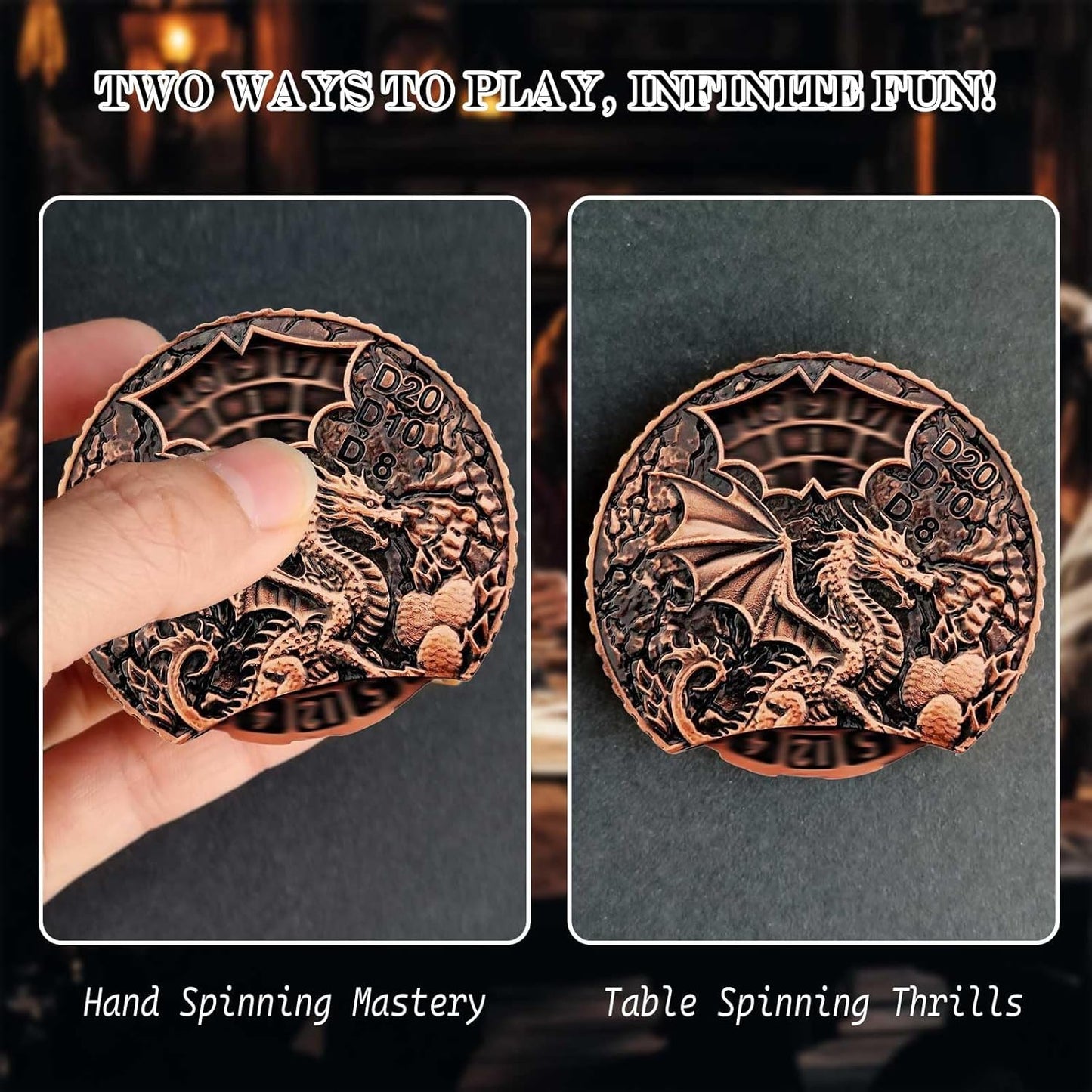 DND Dice Set Roulette: Fidget D4 D6 D8 D10 D10% D12 D20 All in One Metal D&D Spinner Dice - Cool Role Playing Dice Gifts for Dungeons and Dragons TRPG MTG Games Lover Players (Ancient Red)