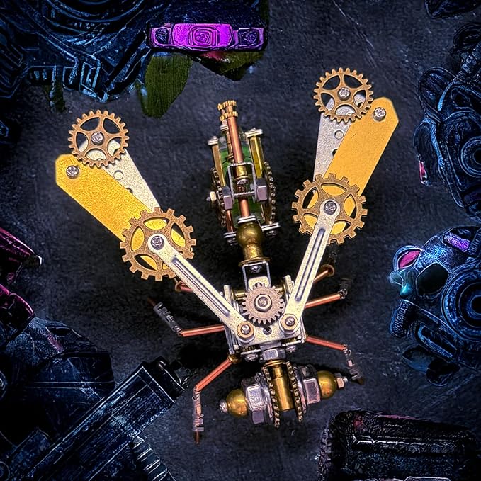 Mechanical Bee Model Metal Insect Bug Sculpture Steampunk, 3D Puzzle Making Kit,Hobby Kit Fun Crafts,Cool for Birthday(Mechanical Bee B)