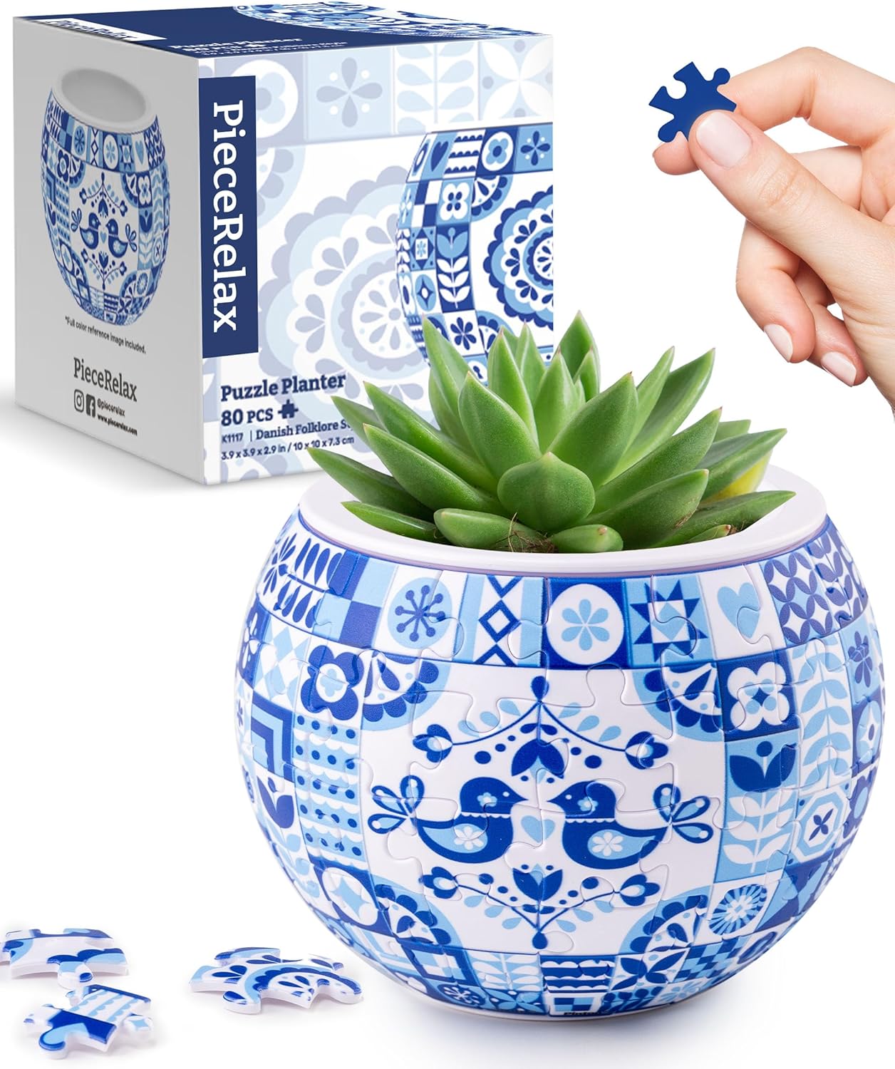 PieceRelax 3D Puzzle Planter 80 Pieces - Flower Pot - Danish Folklore Style, Home Decor Flower Pots for Indoor Cactus, Succulents Pots [K1117]