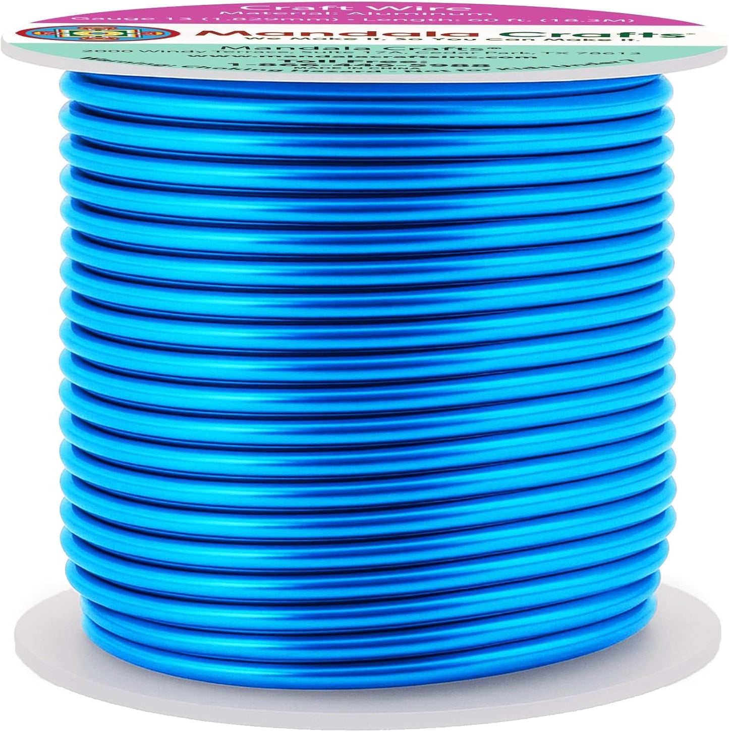 Mandala Crafts 13 Gauge Anodized Aluminum Craft Wire for Jewelry Making - 60 FT Colored Flexible Bondi Blue Wire - Bendable for Bonsai Armature Crafting Sculpting