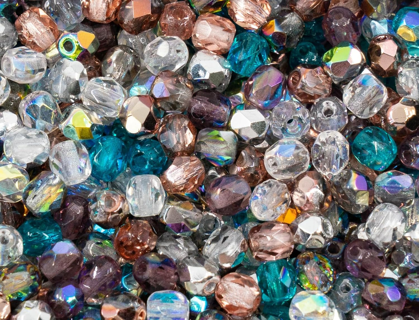 0.88oz (Approx. 300 pcs) Faceted Fire Polished Round Glass Beads 4mm (0.16in), Czech Republic Bohemian Glass Transparent Mix