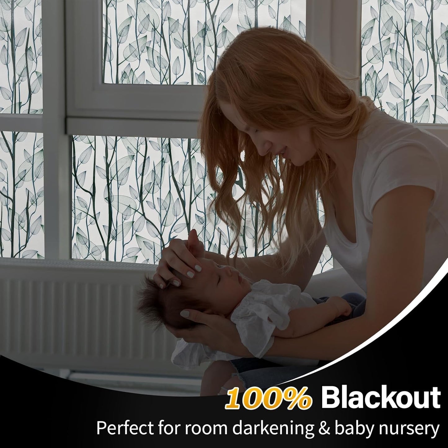 Leaf Pattern Window Tint with Installation Tools, Blackout Window Cover, Sun Blocking Window Tint for Home (Full Blackout Opaque, 17.7'' x 118.1'')