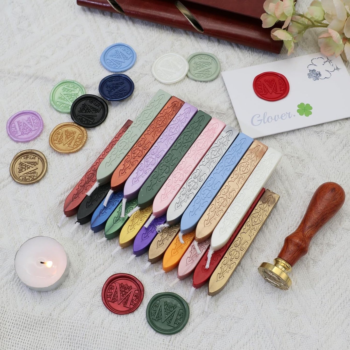 20Pcs Wax Sealing Sticks with Wicks, Assorted Colors Wax Seal Sticks Great for Letter Sealwax Stamp, Mixed Color Waxsealsticks, Wedding Invitations, Decoration (20)