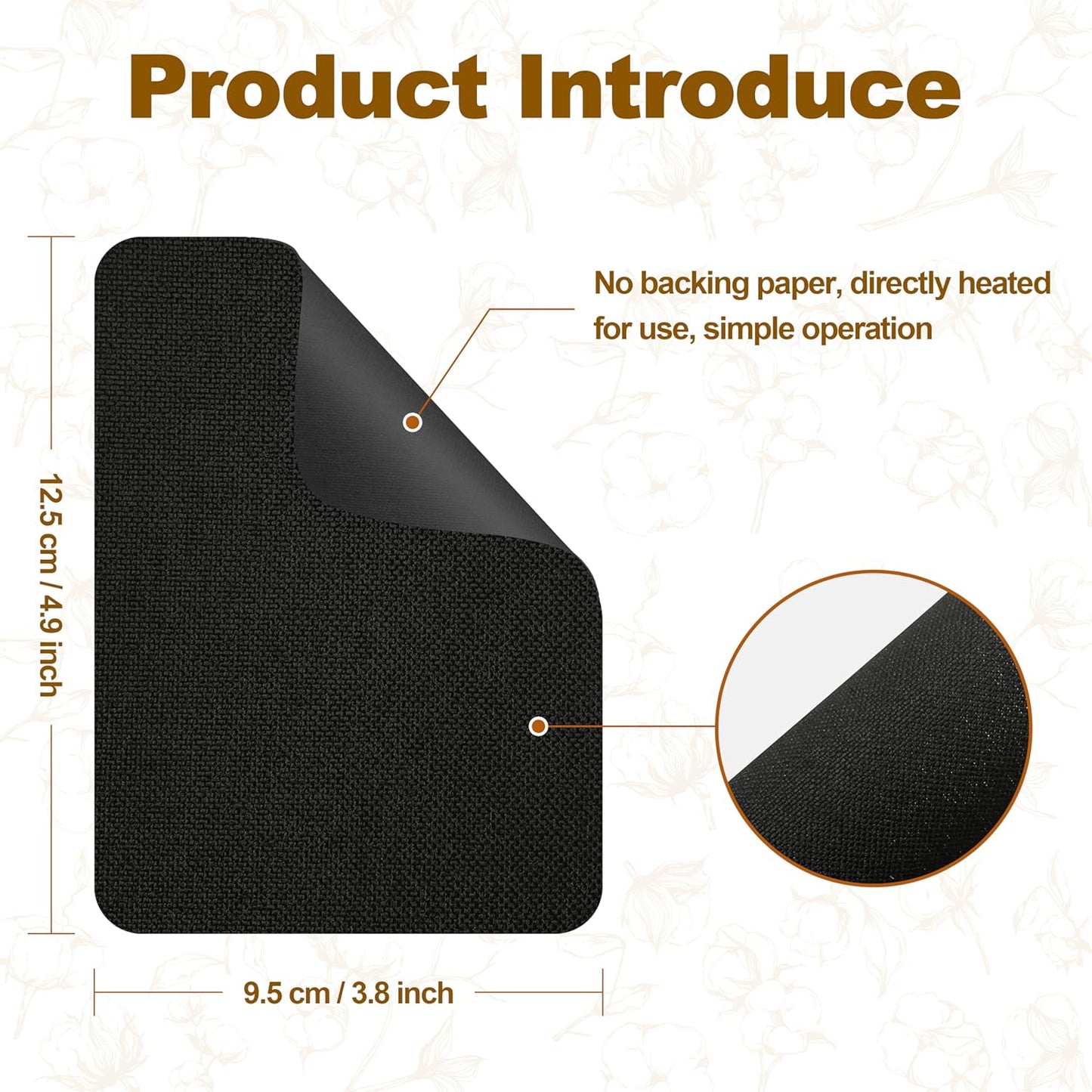 Iron on Patches, 8 Pieces Iron on Linen Patches, Fabric Patches for Couch, Tent, Clothing, Seat, Linen Repair Decorating Kit 3.7" by 4.9" (9.5 cm x 12.5 cm, Black)