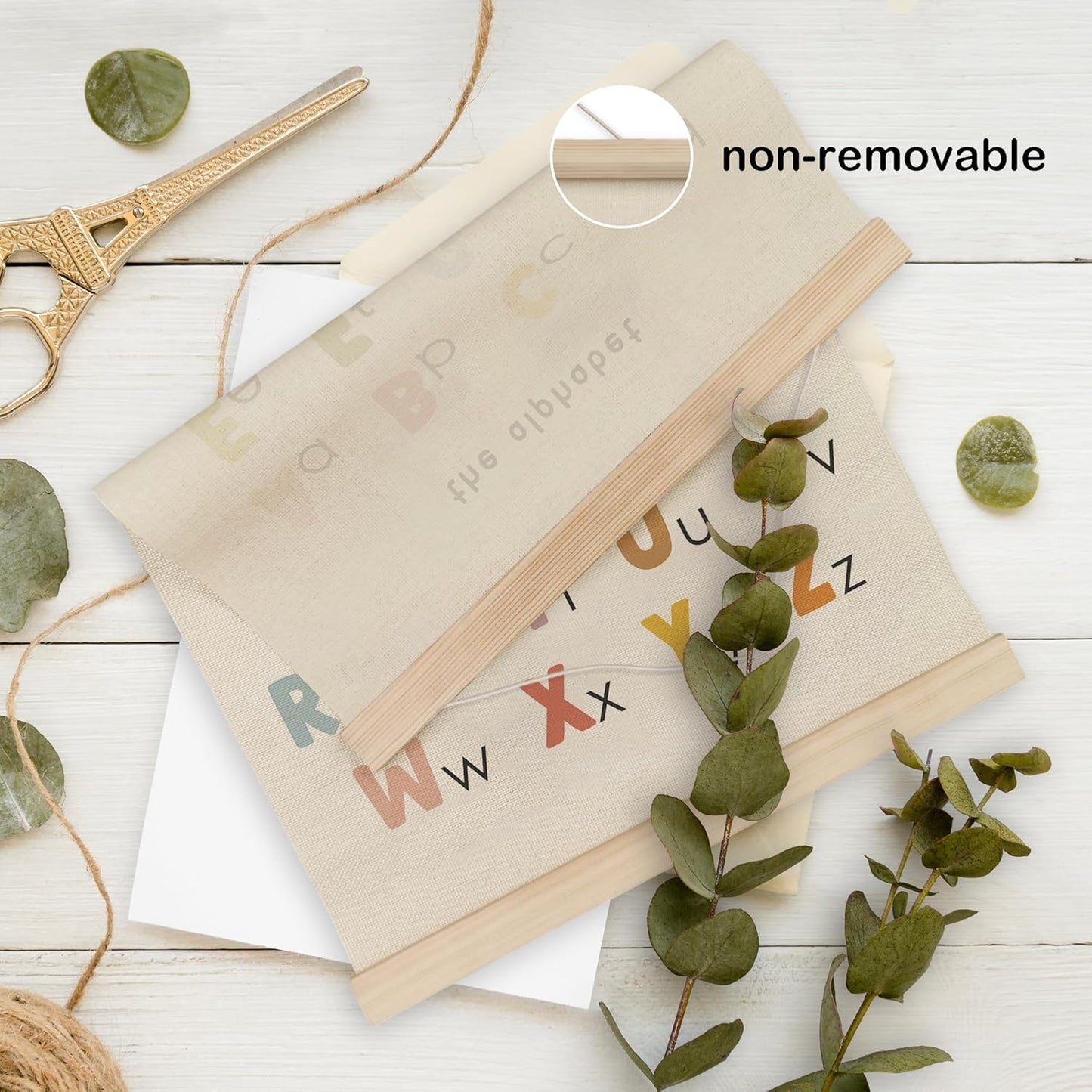 HRQKO Alphabet Numbers Poster Hanger Frame Set of 2, Nursery Wall Decor, Boho ABC Poster Wall Art with Wooden Frames, Cute Alphabet Banner Wall Hanging Decor for Toddlers Room Playroom, 12x16 Inch