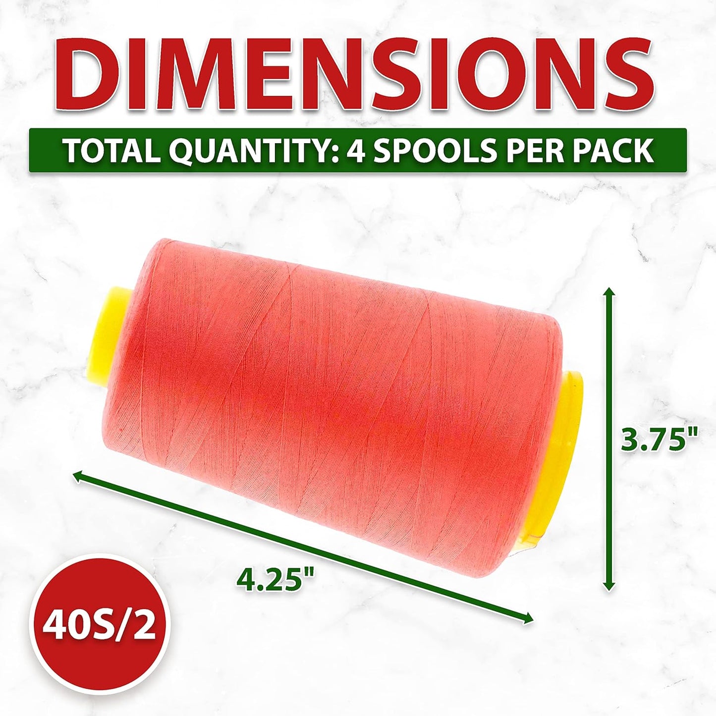 Mandala Crafts 4 Pack of Serger Threads Cones Spools - 40S/2 24000 Yards Polyester Coral Threads for Sergers Machine and Overlock Quilting Sewing Machine