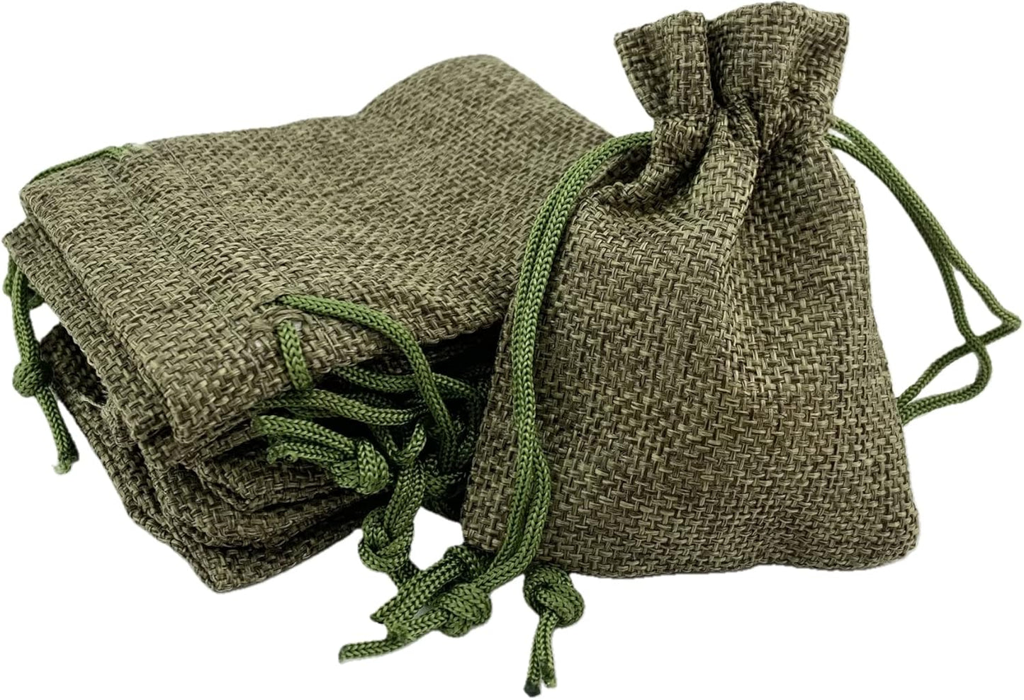 Palmhomee Pack of 25 Burlap Gift Bags with Drawstring Linen Jewelry Pouches Wedding Hessian Jute Bags for Birthday and Treat Pouches Party Wedding Favors Gift (2.8x3.6 Inch, Moss Green)