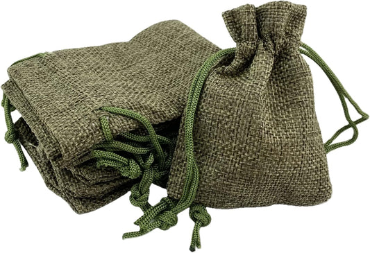 Palmhomee Pack Of 25 Burlap Gift Bags with Drawstring Linen Jewelry Pouches Wedding Hessian Jute Bags for Birthday and Treat Pouches Party Wedding Favors Gift (3.6x4.8 Inch, Moss Green)