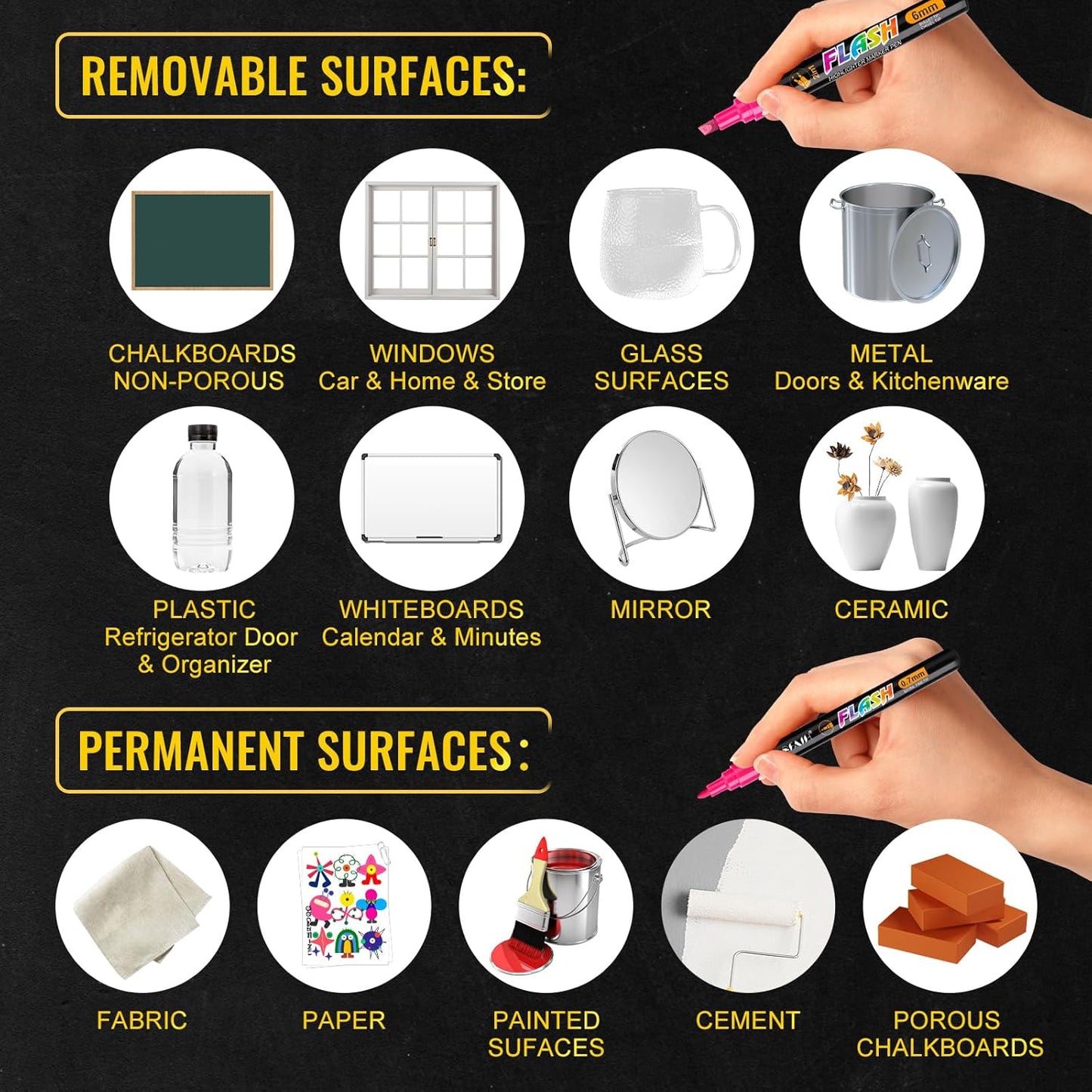 SFAIH 24 Vibrant Chalk Markers for Blackboard [1s Wet Wipe] - No Residue, 6mm Chalk Markers for Chalkboard Calendar, Glass, Window, Menus, Labels, Signs, Car, Non-Toxic, Ideal for Bistro Home School