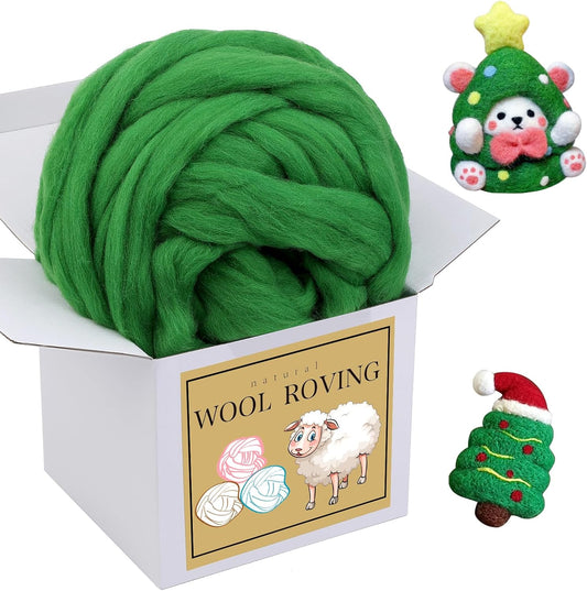 Wool Roving Bulk - 8.82oz Super Wool Chunky Yarn, Wool Roving Top for Needle Felting, Soft Felting Wool Supplies for Hand Spinning, Blending, Weaving and DIY Craft (Grass Green)
