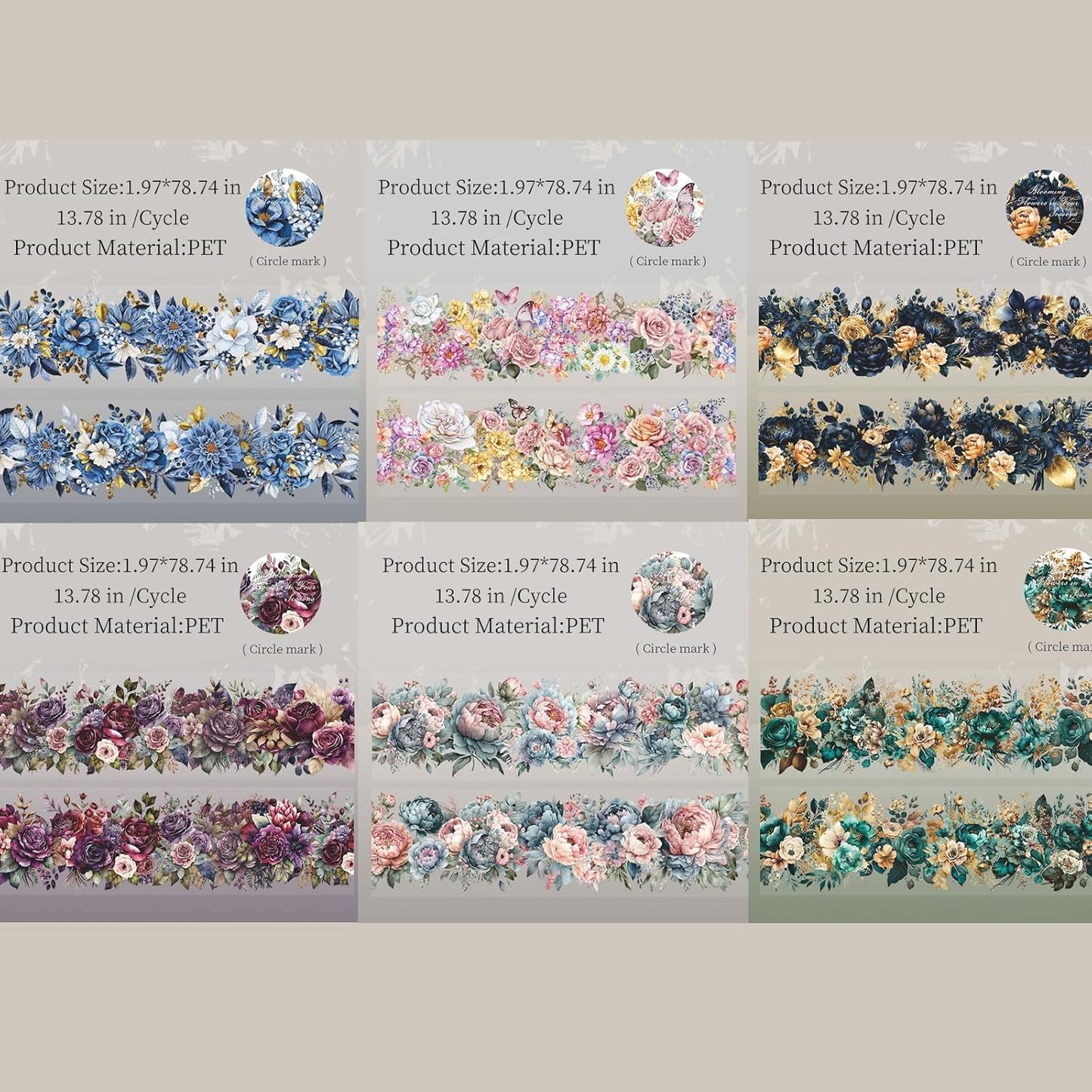 Flower PET Tape Stickers for Journaling,6 Rolls Transparent Floral Washi Tape for Scrapbook Supplies,Junk Journal,DIY Craft,Notebook,Diary(Flourishing Blossom)