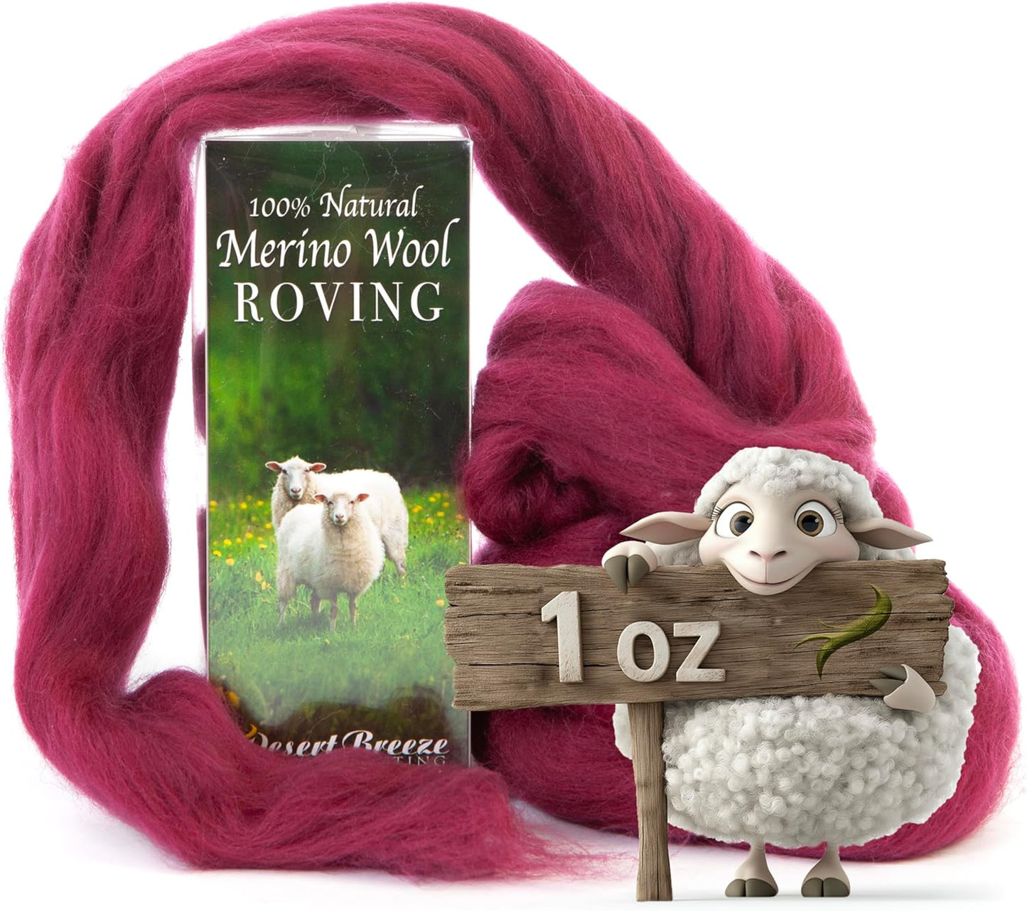 Desert Breeze Distributing 100% Natural Merino Wool Roving - Premium Combed Top Merino Roving Wool - Tapestry, Spinning, Wet Felting & Needle Felting Supplies - 21.5 Micron - 1 oz, Color Ruby Red