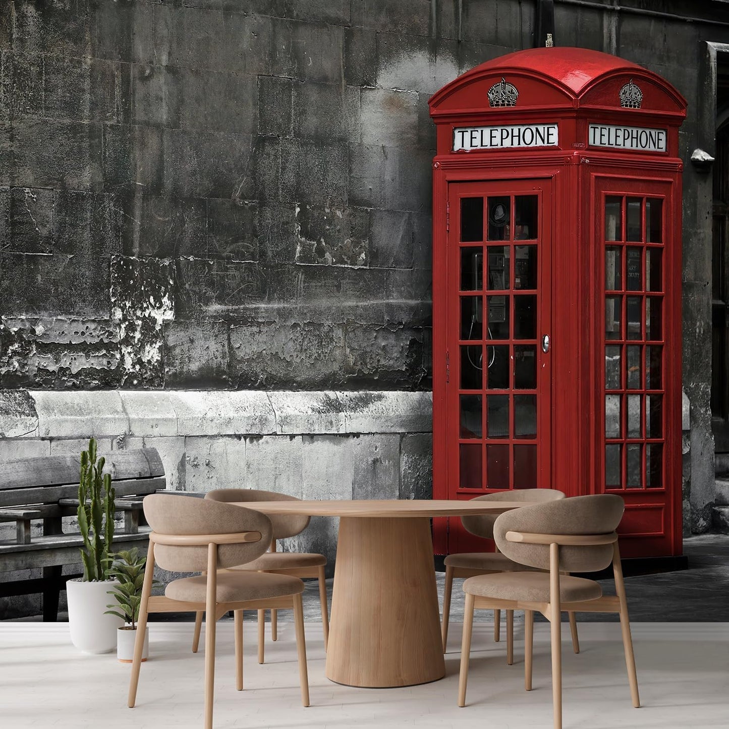 wall26 British Phone Booth in London, United Kingdom Removable Wall Mural | Self-Adhesive Large Wallpaper - 120x120 inches