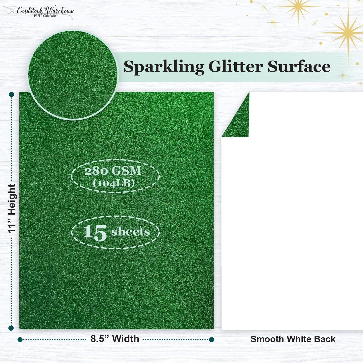 Cardstock Warehouse Diamond Print Inkjet Glitter - Premium Green Glitter Cardstock Paper – 15 Sheets, 8.5 x 11" - 104 lb/280 GSM for Inkjet Printing, Die-Cutting, Card Making, Crafts, and DIY Projects
