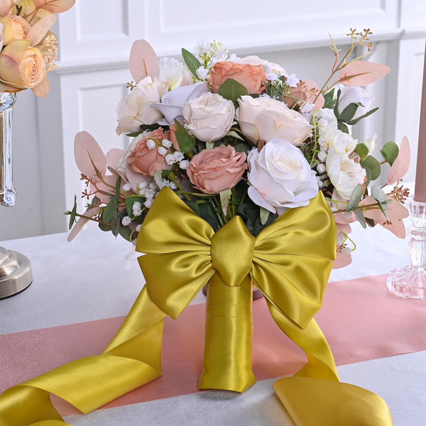 Gold Satin Ribbon 3 Inch X 15 Yards Solid Color Double Faced Ribbons Perfect for Crafts Wedding Decor Bow Making Arts Sewing and More