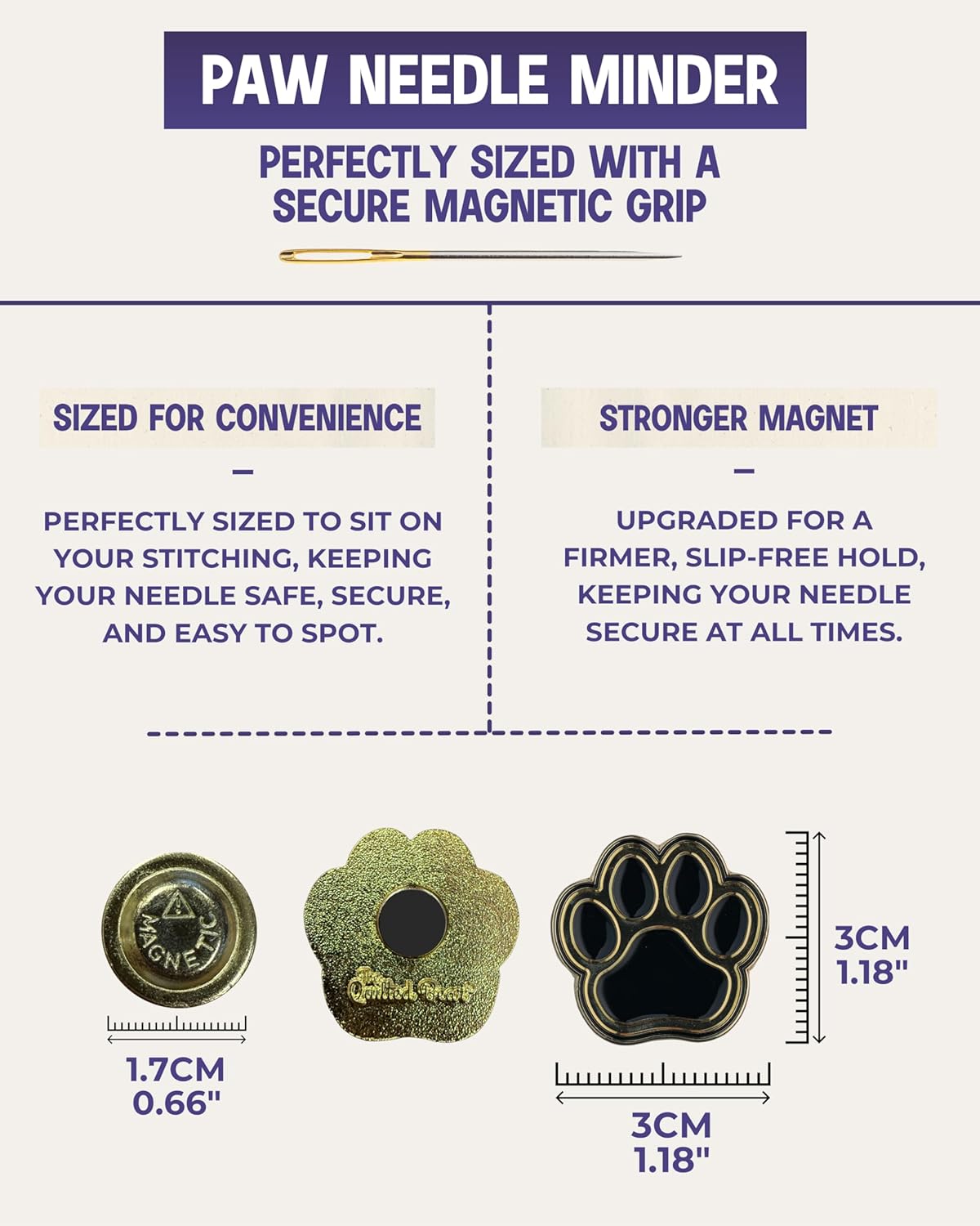 The Quilted Bear Needle Minder - Needle Minder Magnet for Keeping Sewing & Embroidery Needles, Cross Stitch Needles Safe - Stress Free Stitching Cross Stitch Supplies & Embroidery Supplies (Dog Paw)