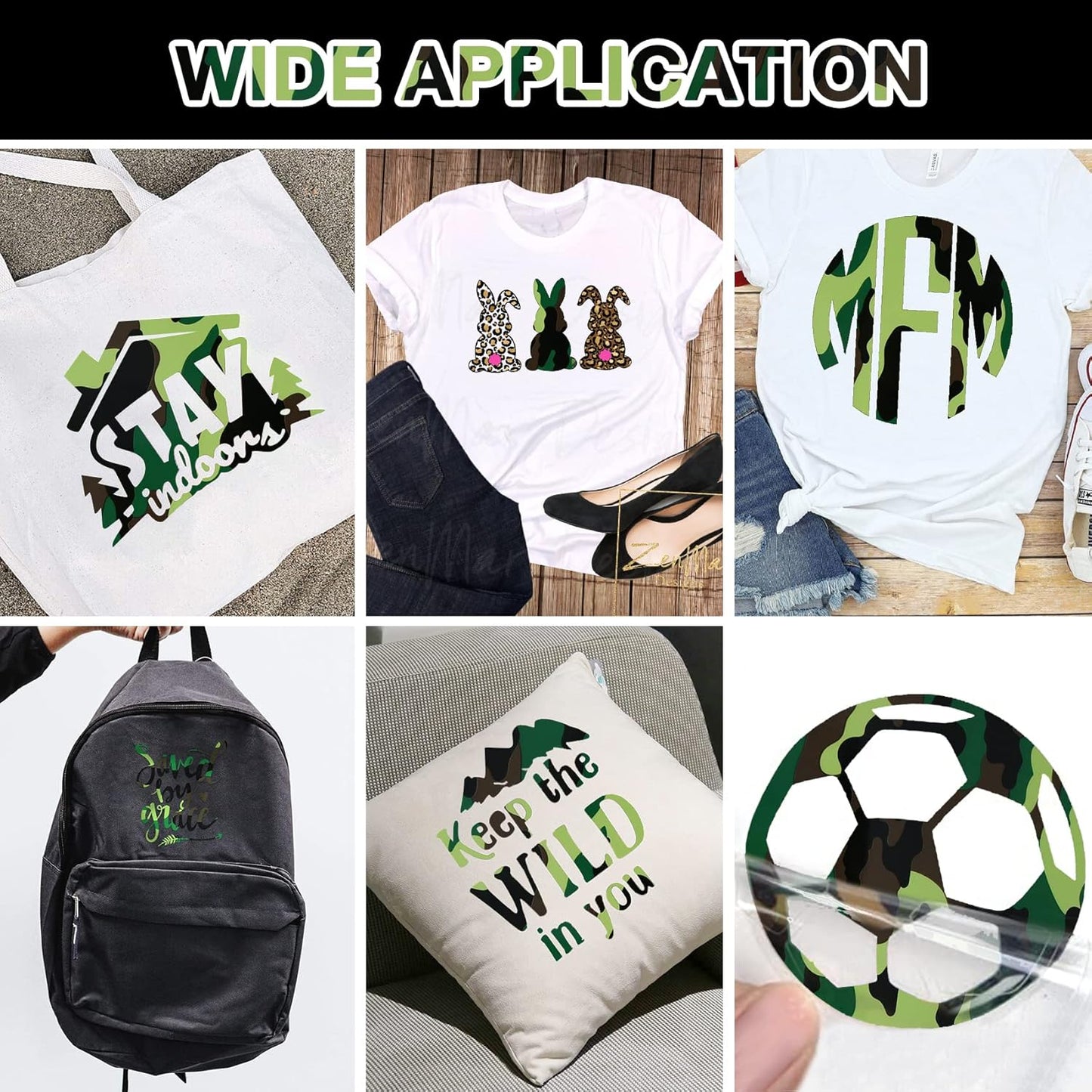 TORC Army Green Camouflage Heat Transfer Vinyl 12 inch x 5 ft, Camo HTV Vinyl Iron on Transfer for T-Shirts