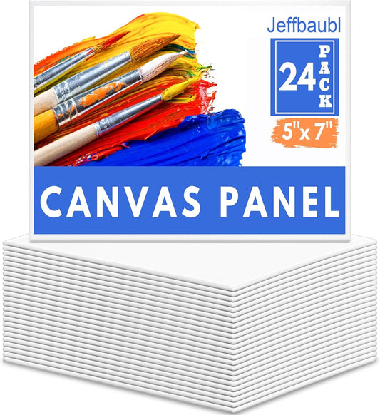 Jeffbaubl 24 Pack Canvas Boards for Painting, 5 x 7 inch Cotton Canvas Panels, Gesso Primed Acid-Free Painting Canvases, Blank Canvases for Acrylic Watercolor Oil Tempera Paints