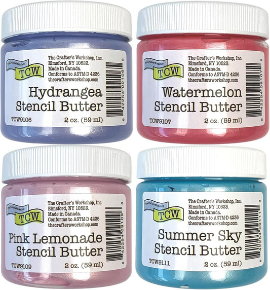The Crafter's Workshop Stencil Butter - Blooms Acrylic Paint Set - Boutique Metallic Texture Paste for Art, Canvas, Journals, & Cards - 4 x 2oz Jars