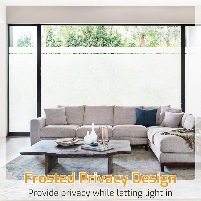 LUTE Window Privacy Film, Frosted Glass Window Film, Static Cling Heat Control Frosting Glass Sticker Removable, Non-Adhesive Opaque Covering for Bathroom Home Office Door (White, 23.6" x 78.7")
