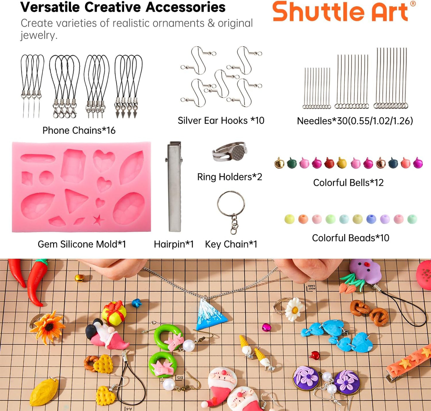 Shuttle Art Polymer Clay Kit, 57 Colors, Soft Oven Clay Kit, 19 Carving Tools and 10 Kinds of Accessories, Non-Stick, Non-Toxic, Ideal Gift for Kids