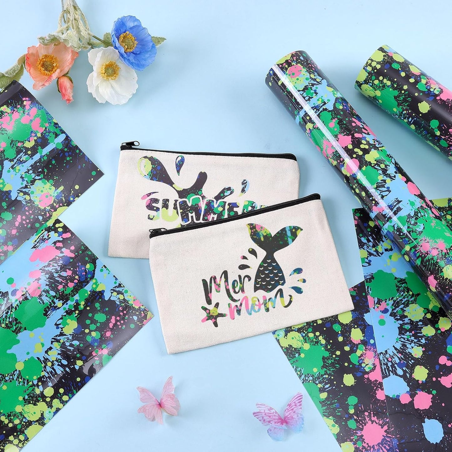 Tintnut Blue Splash HTV Transfer Vinyl - 6 Sheets 10"x12" Watercolor Patterned HTV Iron On Vinyl for T-Shirts & Hats