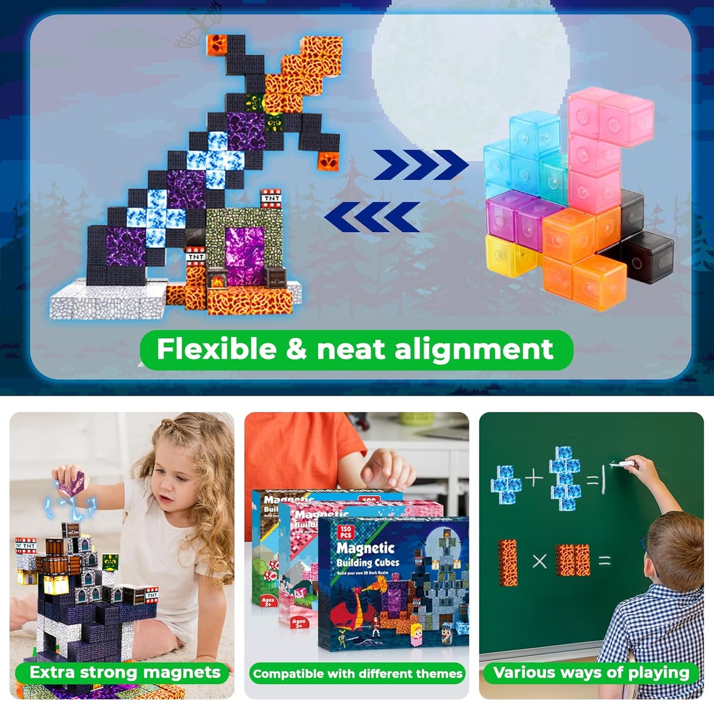Goody King 150 PCS Magnetic Building Blocks,Dark Castle Set Magnetic Blocks,Magnetic Toys for Kids, Sensory Toy for STEM Learning Toys for Kids 3+ Boys and Girls Christmas Birthday Gifts