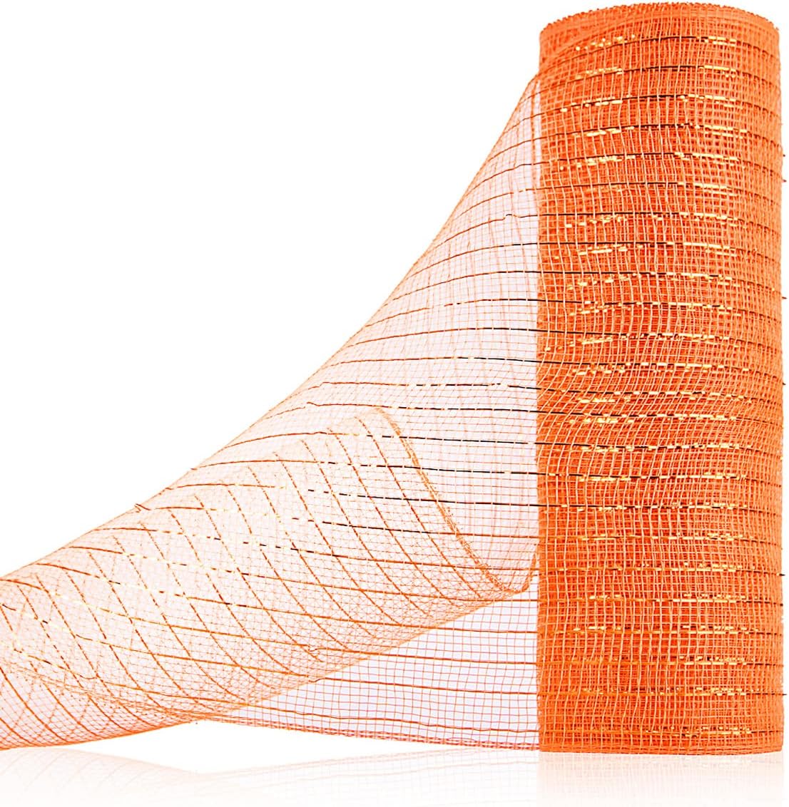 Anivia Deco Mesh Ribbon, 10inch x 30 Feet Each Roll Metallic Foil Mesh Ribbon for Wreaths Swags, Holloween, and Christmas Tree Decoration (Orange/Orange Foil)