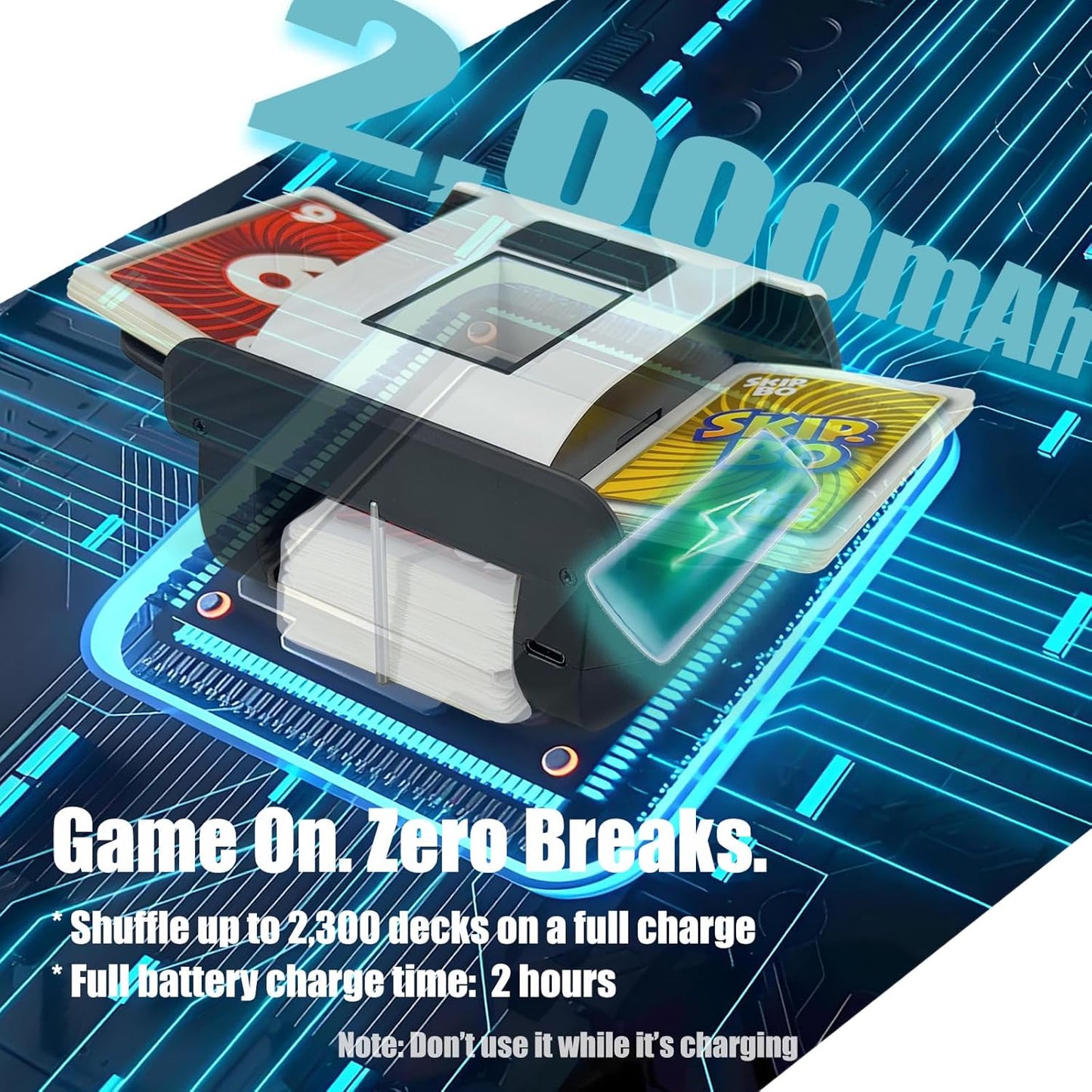 Automatic Card Shuffler,2000mAh Rechargeable Battery,2 Deck,Ultra Quiet Electric Card Shuffler Machine for Poker,Bridge,Blackjack,Skip-Bo,Phase 10,Casino Nights&Family Games (Black)