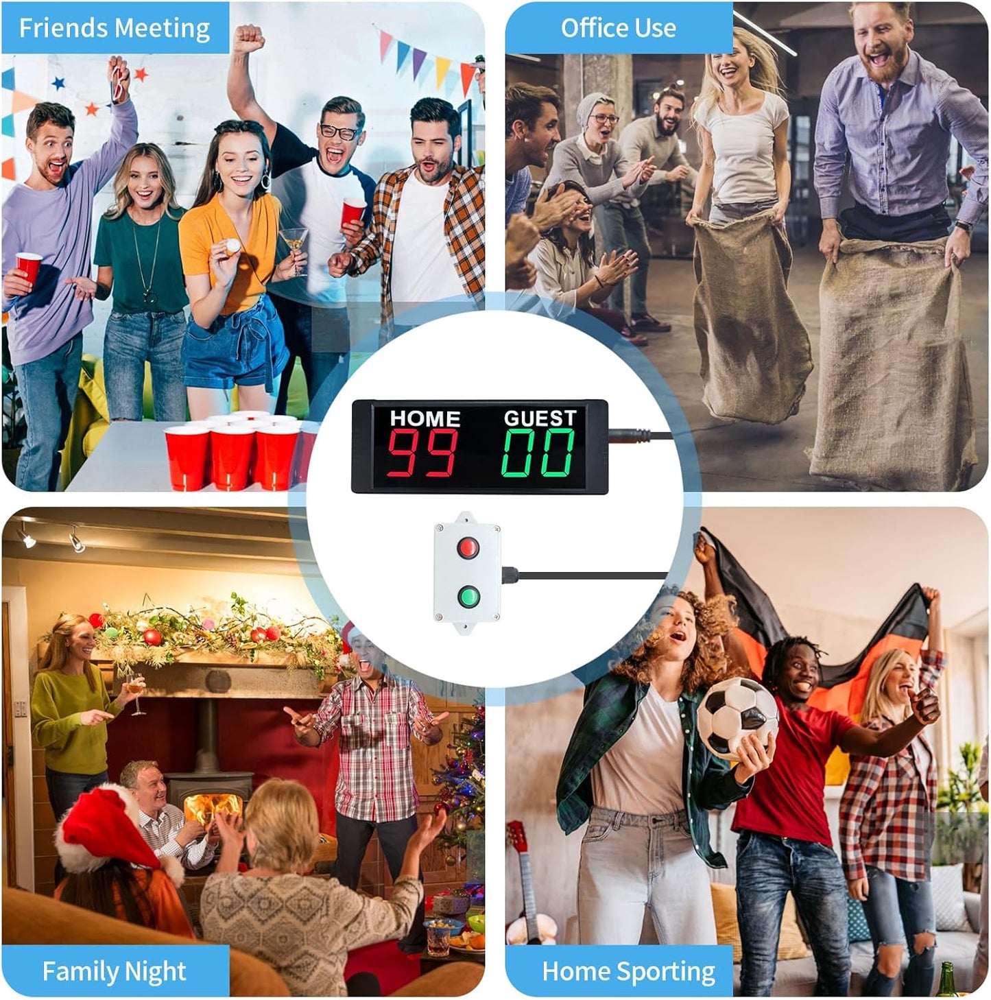 YZ Magnetic Battery Powered Cornhole Scoreboard,Portable Digital Scoreboard with Remote,Ping Pong Score Keeper with Buzzer,LED Electronic Scoreboard for Basketball/Baseball/Volleyball/Billiard Games