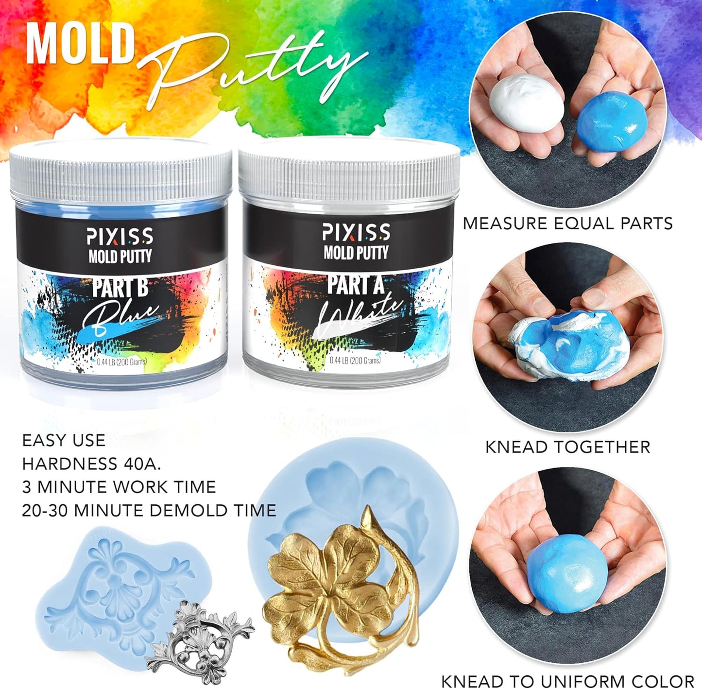 Mold Putty Silicone Mold Making Kit, Super Easy 1:1 Mix Putty, 7/8 Lb (400 Grams), Makes Strong Reusable Silicone