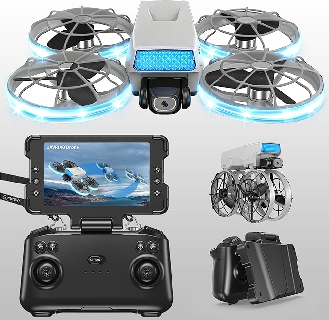 Foldable RC Drone with 1K HD Camera, Upgraded Foldable Remote with Detachable Lanyard, 2 Batteries & Carry Case - Safe Propeller Guard, 3D Flips, One-Key Takeoff/Landing, Ideal Gift for Beginners and Adults