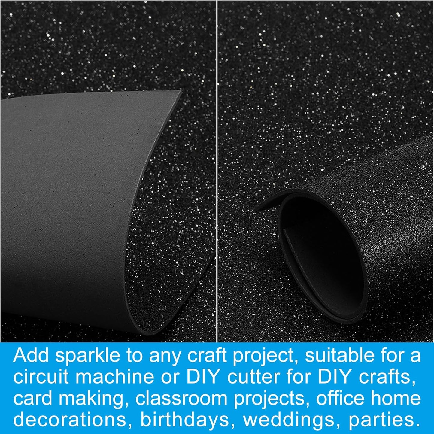 PATIKIL 2mm(1/10") Thick Non Adhesive Glitter Foam Sheet 16x24inch(40x60cm) Black, EVA Shiny Foam Board for Craft, 6 Pcs