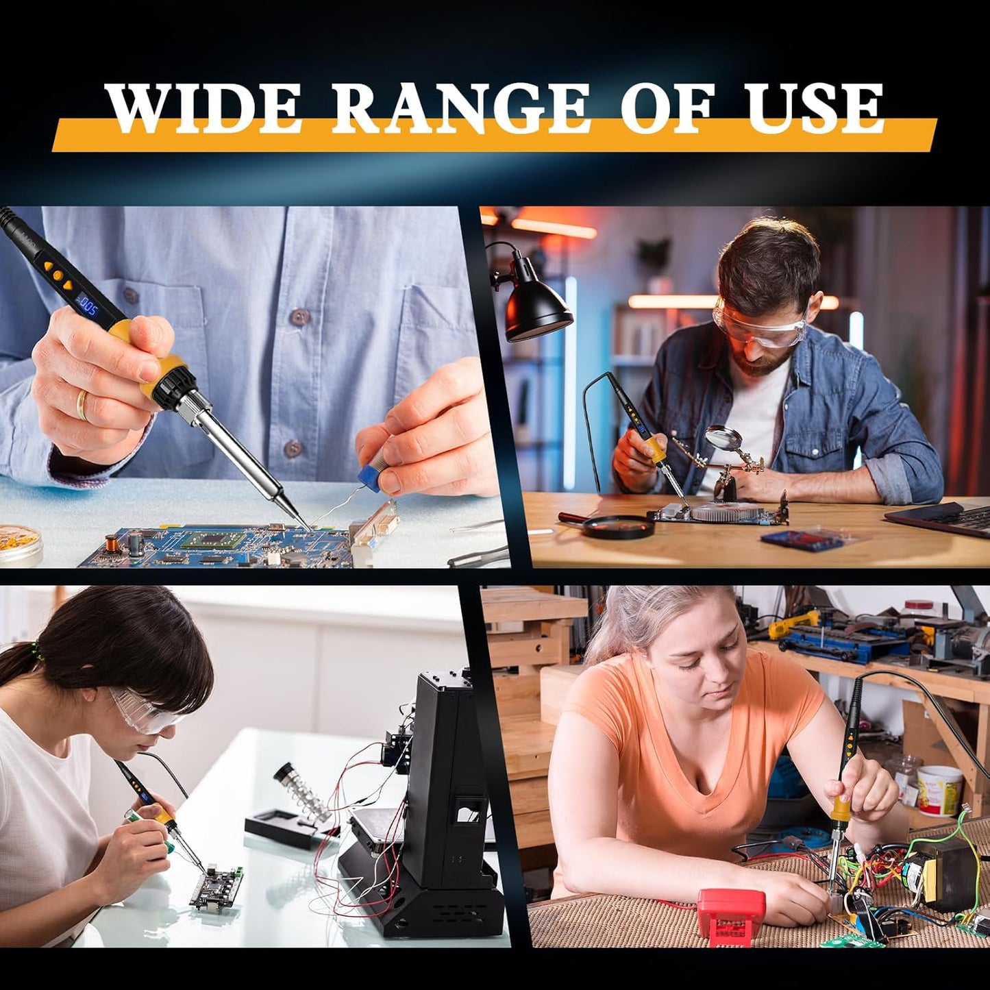 Soldering Iron Kit,80W LED Display Adjustable Temperature Soldering Iron Kit with Automatic Sleep Mode, Includes 5 Tips, Solder Wire, Stand, Flux - Professional Orange Welding Tool for Repair and DIY