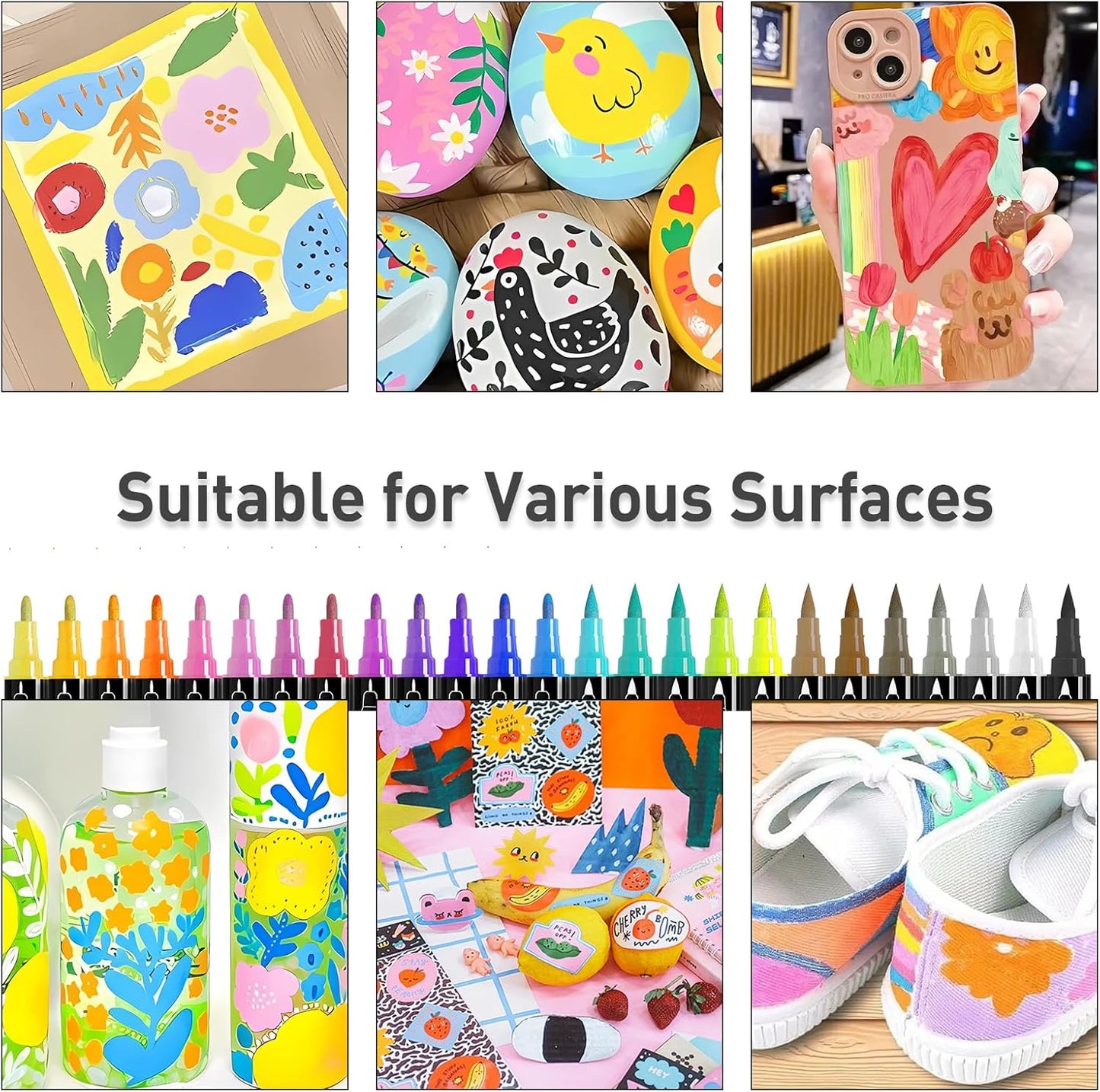 24 Colors Dual Tip Acrylic Paint Markers, Premium Acrylic Paint Pens for Halloween Decorations, Pumpkin Painting Kit, Rock Painting, Canvas, Stone, Wood, Glass, DIY Crafts & Art Supplies