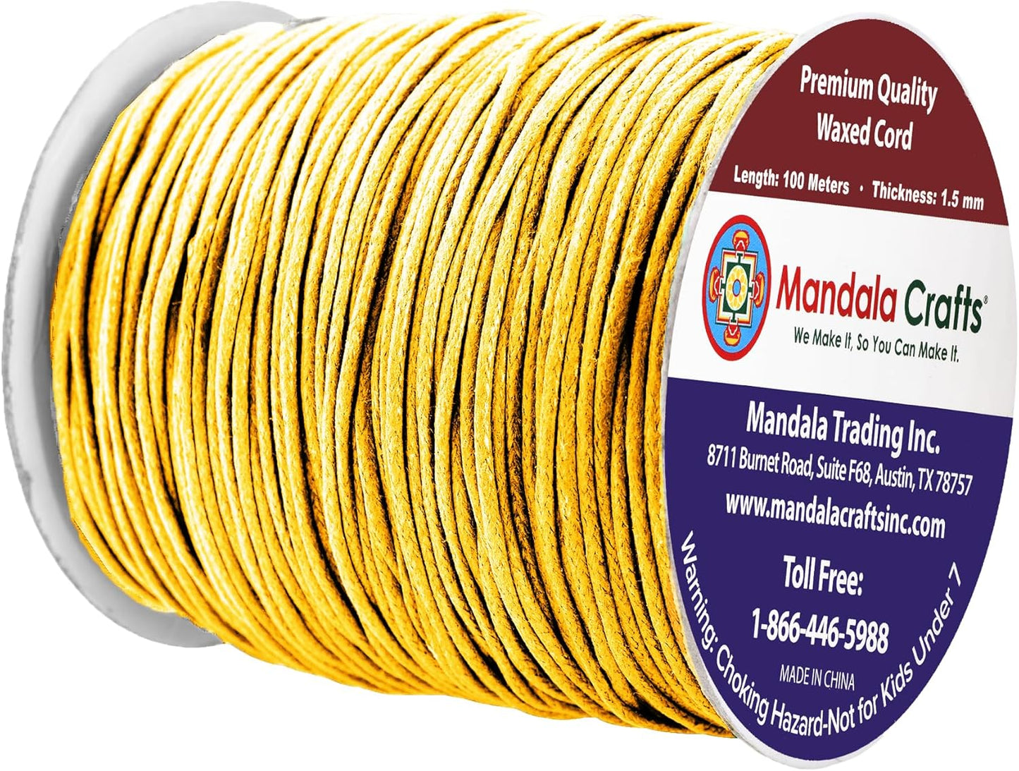 Mandala Crafts 1.5mm 109 Yards Light Gold Cotton Waxed Cord for Jewelry Making Bracelet Cord Waxed String - Beading String Thread Jewelry Cords for Necklaces String