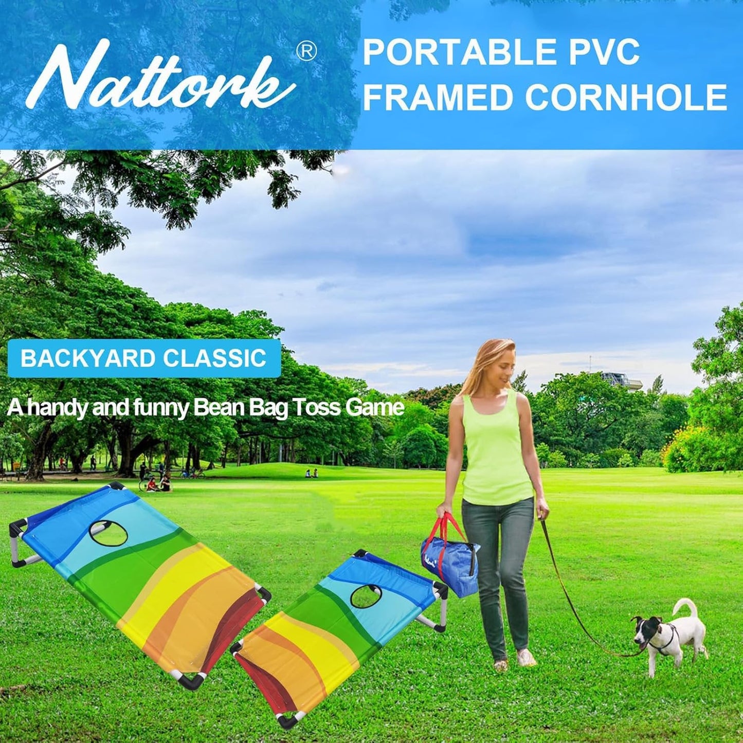 Portable Cornhole Set with 2 Collapsible Cornhole Boards, 8 Cornhole Bean Bags and Carrying Case for Yard Toss Game, Indoor Outdoor Camping Games for Adults Family (3 x 2-feet)