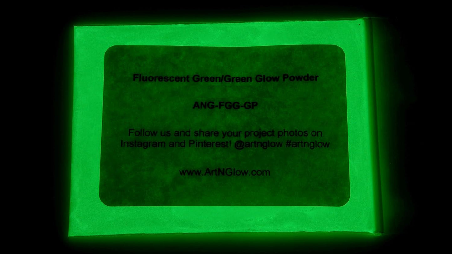 Glow in The Dark Pigment Powder - Neutral and Fluorescent Color for Art Painting, Fine Art, Nail Art Paint, and DIY Crafts - Long Lasting, 10+ Color Options - Fluorescent Green - (60 Grams/ 2.12 oz)