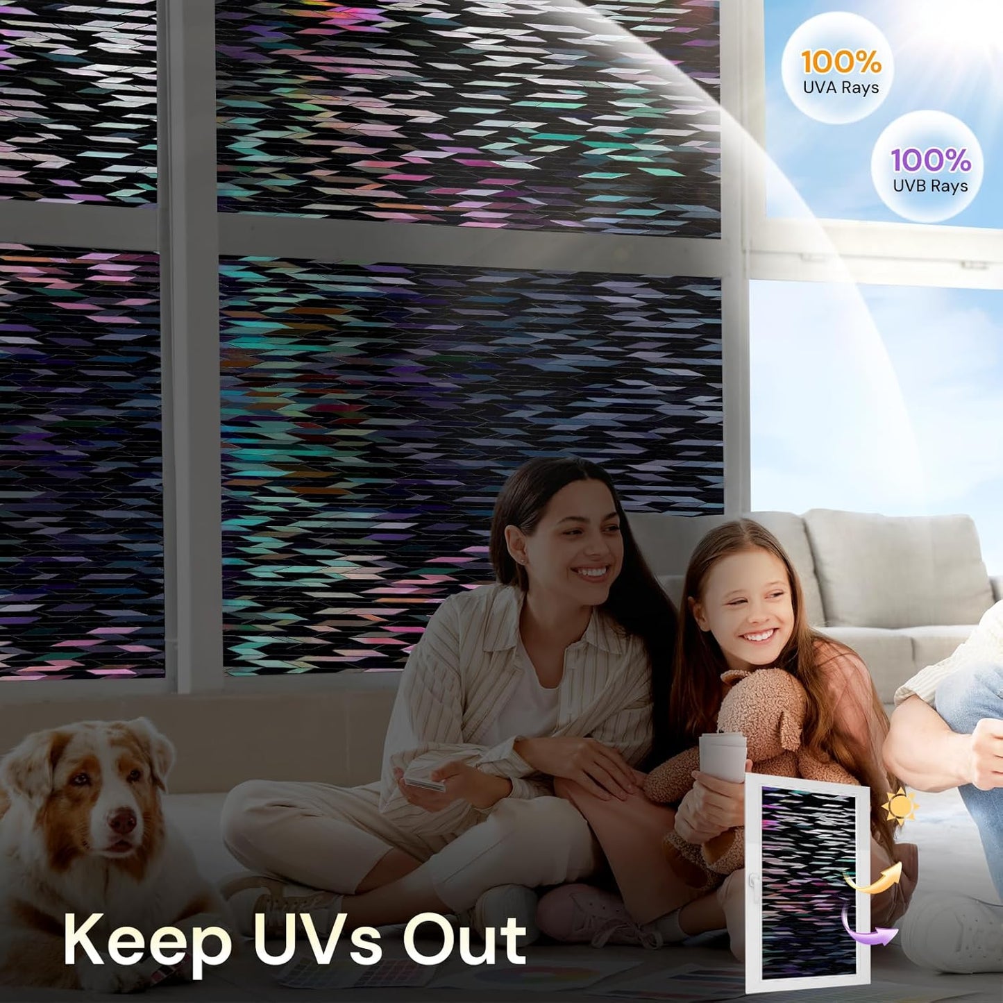 rabbitgoo Window Privacy Film, Total Blackout Window Film, Stained Glass Heat Control Glass Thermal Sticker, Room Darkening Door Cover, Anti-UV Privacy Cling with Installation Tools, 35.4" x 157.4"