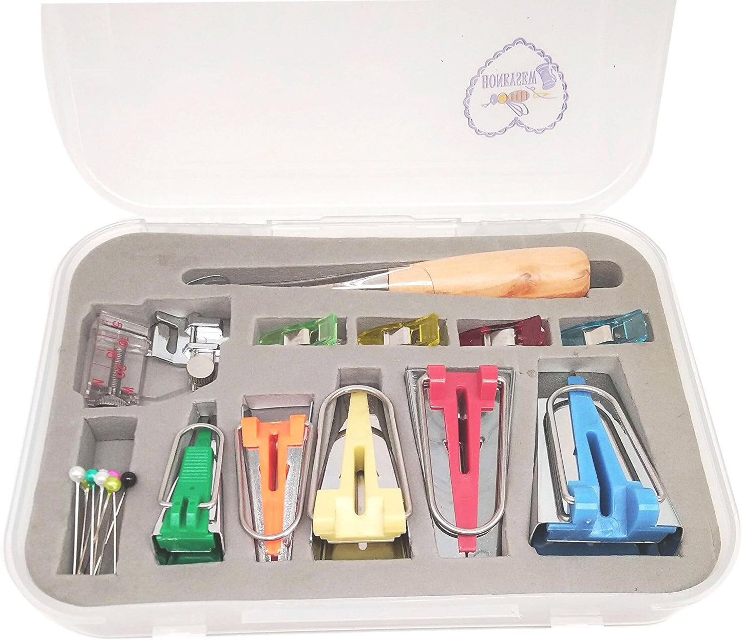 HONEYSEW Single Double Fold Bias Tape Maker Tool Kit Set, 6MM/9MM/12MM/18MM/25MM Fabric Bias Tape Maker Tools 5 Sizes DIY Sewing Bias Tape Makers for Quilt Binding