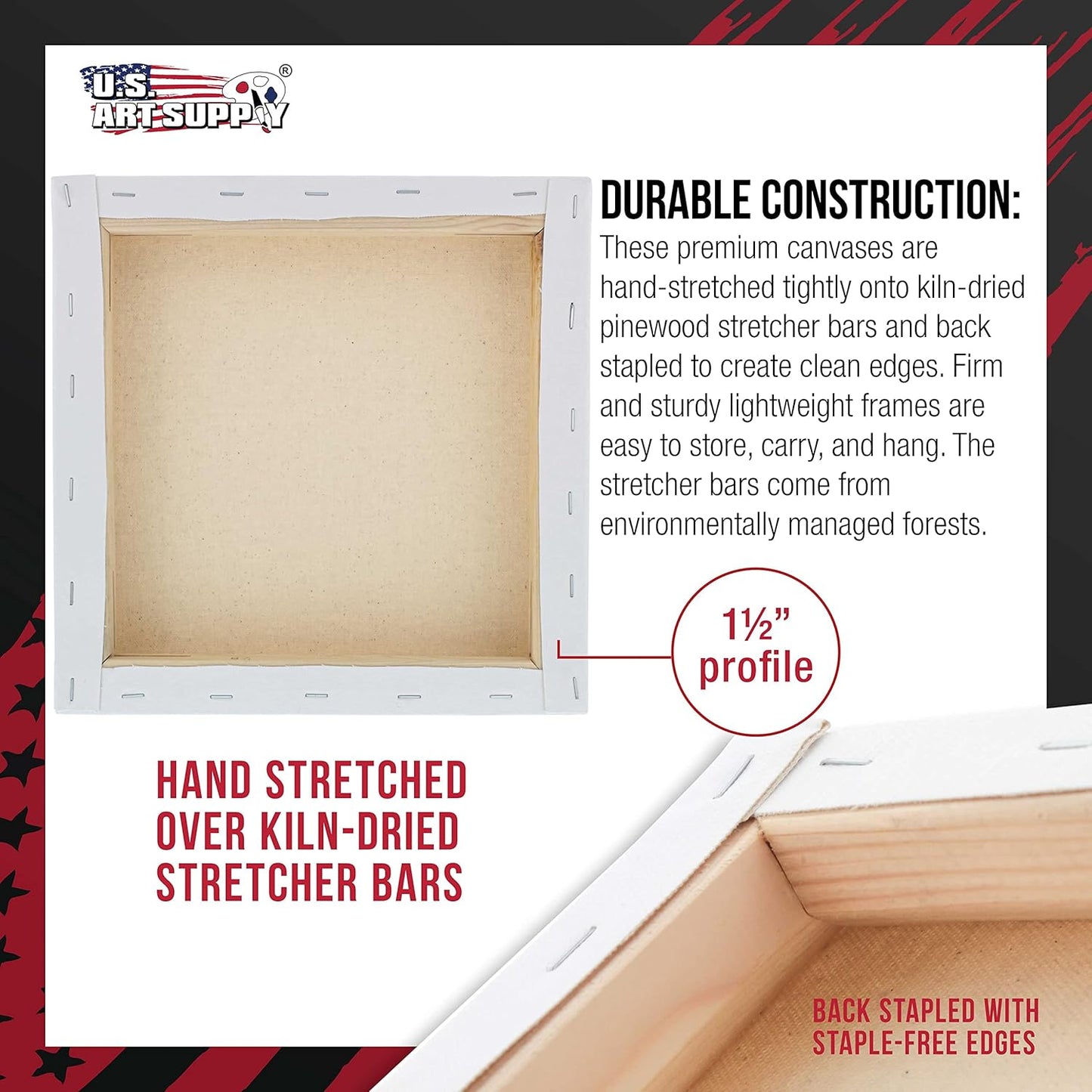 U.S. Art Supply Square Stretched Canvas for Painting 12x12 inch Gallery Depth 1-1/2" Thick, 3-Pack - 12oz Acrylic Gesso Triple Primed, Professional Artist Quality, 100% Cotton - Pouring, Oil Paint