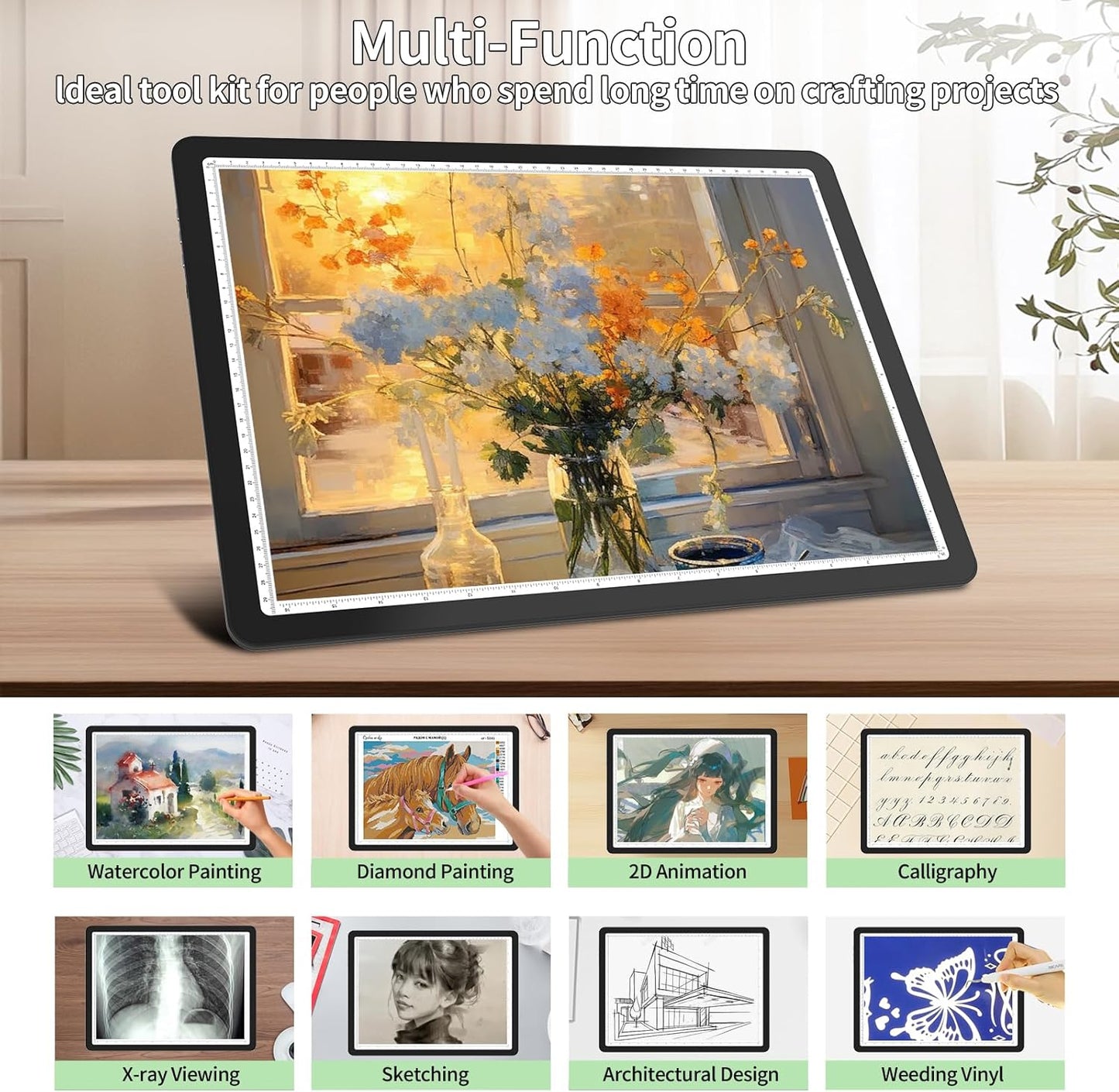 Phylosal Rechargeable A3 LED Light Pad for Diamond Painting, Ultra-Thin Magnetic Tracing Light Box for Drawing, Diamond Art Light Board with Side Button, Super Bright Light Table for Sketching (Black)