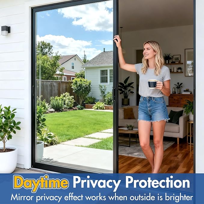 Coavas One Way Privacy Window Film,Daytime Window Tint for Home, Reflective Mirror Glass Window Film See Out Not in,Heat UV Blocking Anti-Glare Window Covers with 3 Tools, 23.6 x 118.1 Inch, Black