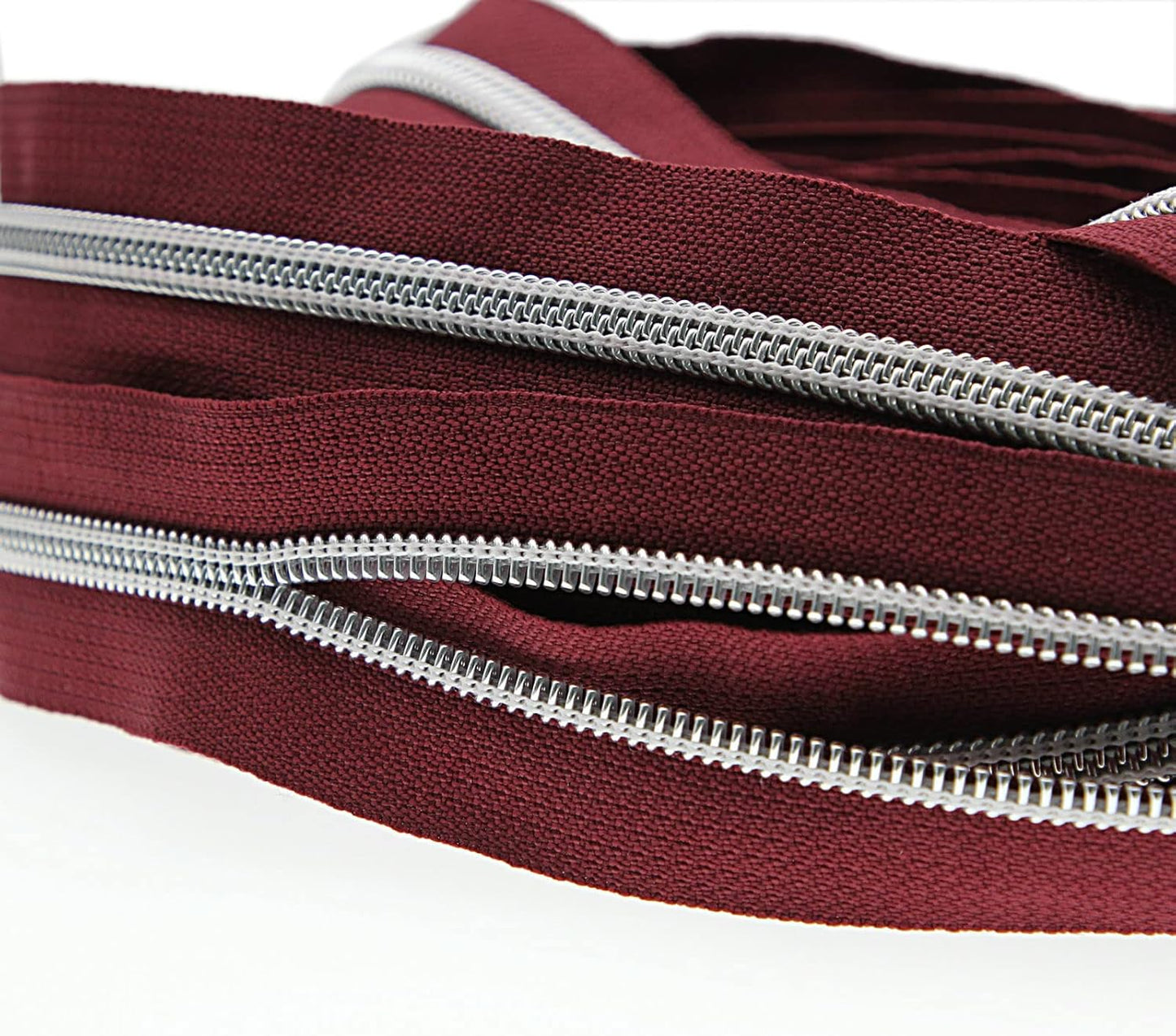 Leekayer #5 Metallic Silver Nylon Coil Zippers by The Yard Bulk 10 Yards Wine Color Zipper Tape with 25pcs Silver Sliders for DIY Sewing Tailor Craft Bag(Wine)