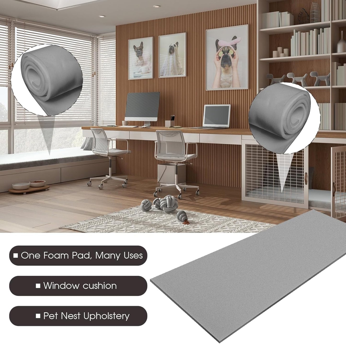 Amylove Polyurethane Foam 24" x 72" High Density Cushion Upholstery Foam Sheet for Seat Replacement DIY Projects Chairs Headboards Sofas Home (1/2" X 24" X 72",Gray)