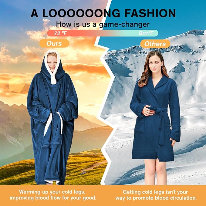 yescool Wearable Blanket Hoodie, Flannel Sherpa Fleece Blanket Sweatshirt for Adults Women Men,One Size Fits All
